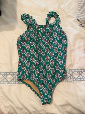 Crewcuts Teal-Trim Floral One-Piece